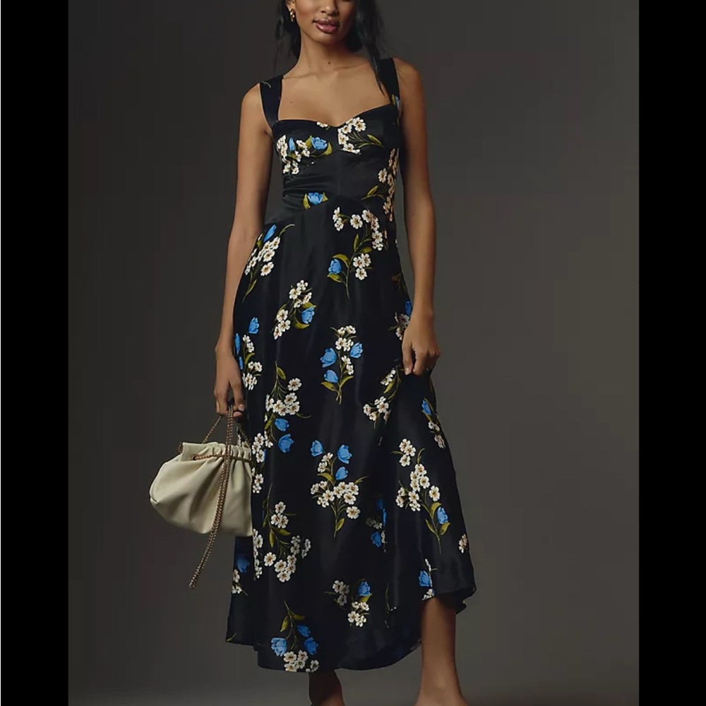 Anthropologie Midnight Floral Midi Dress